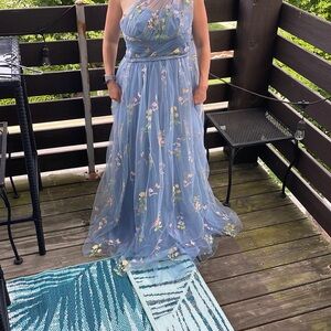 Elegant Blue Floral Gown